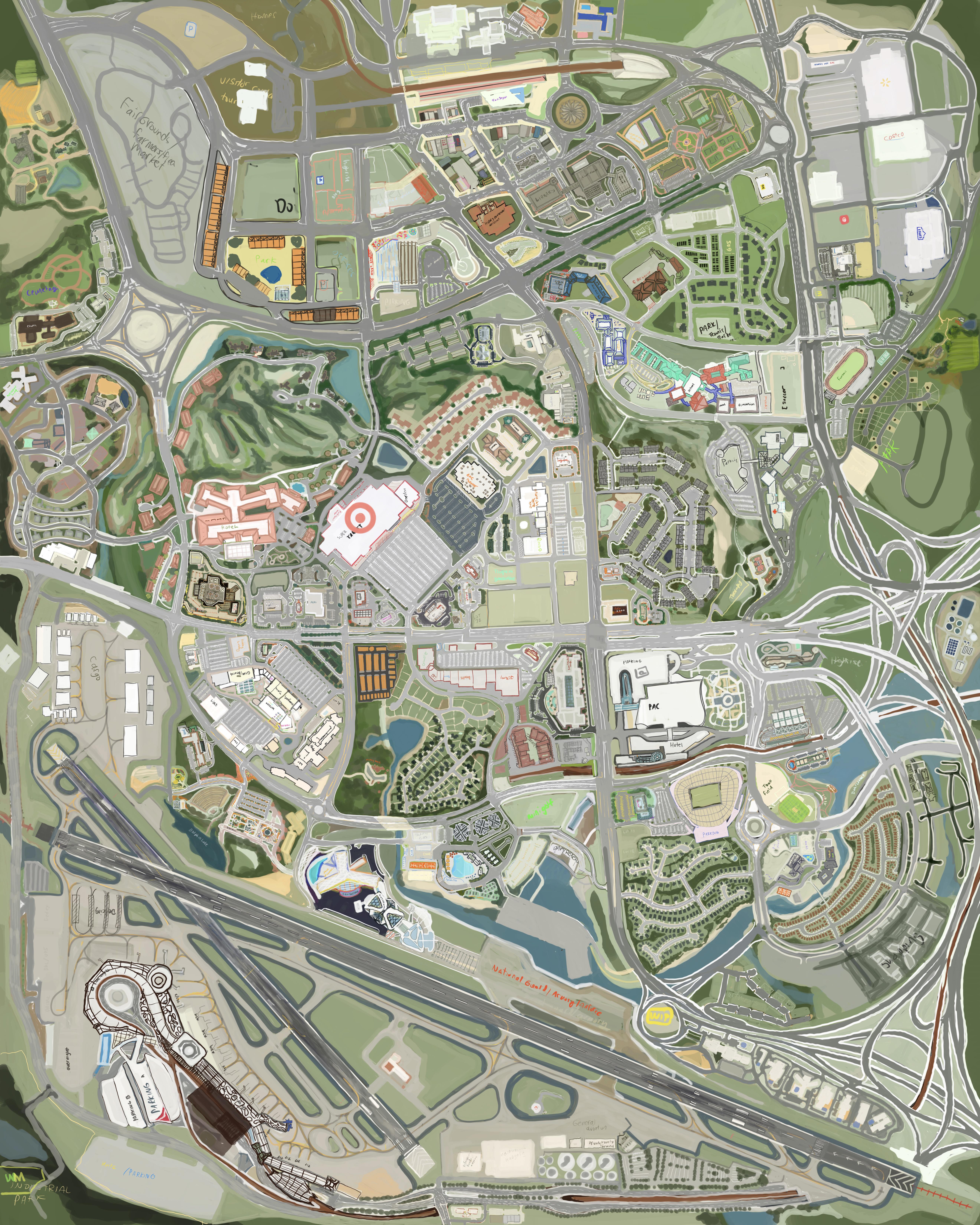 WIP of my fictional map of New Perkins, parking added. (Part 2) : rMapPorn Town hall parking