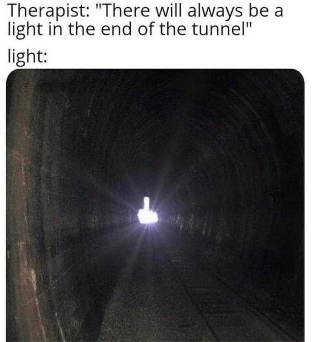 Light end of tunnel meme