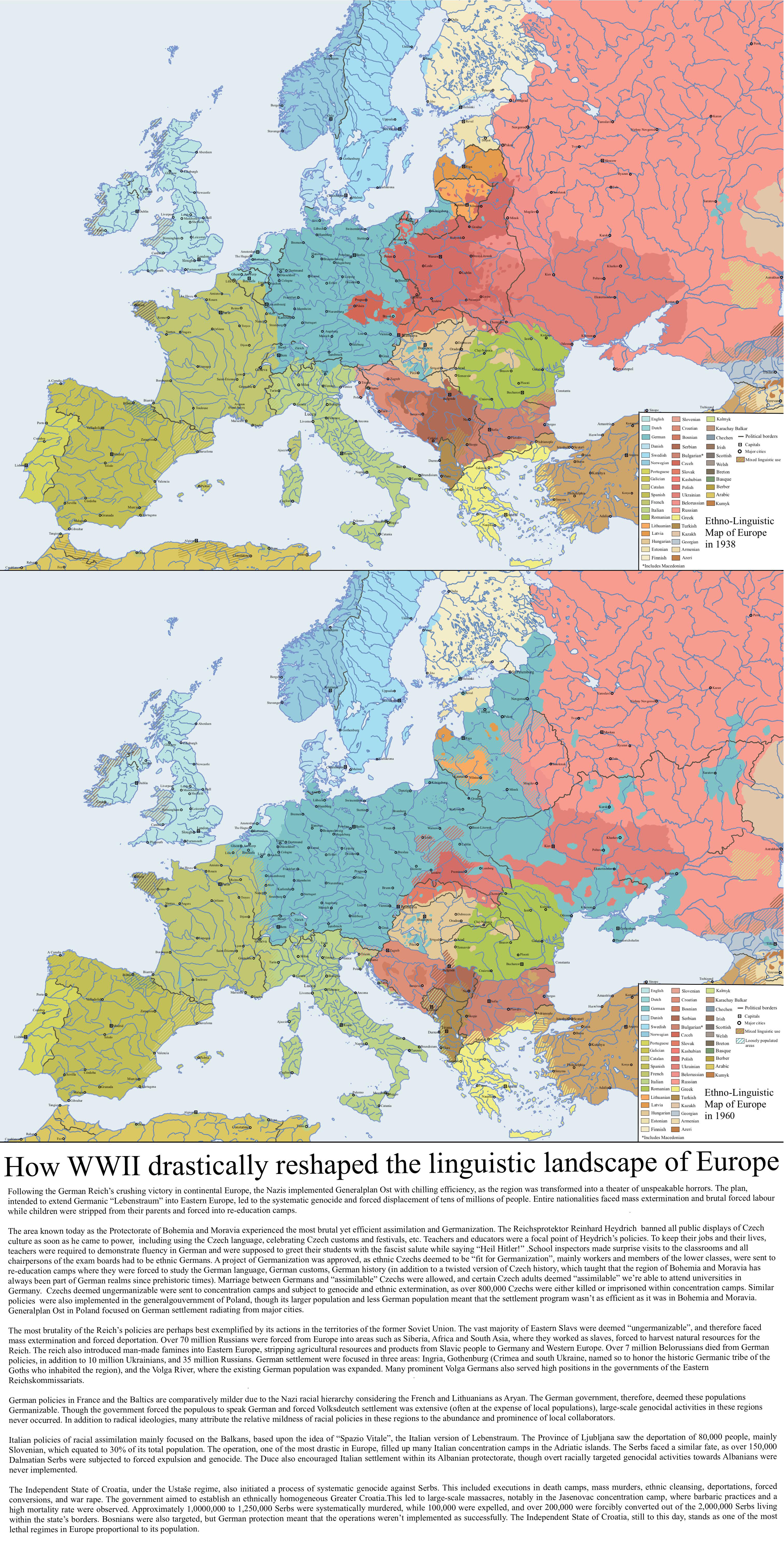 How WWII drastically altered the linguistic landscape of Europe :  rimaginarymaps