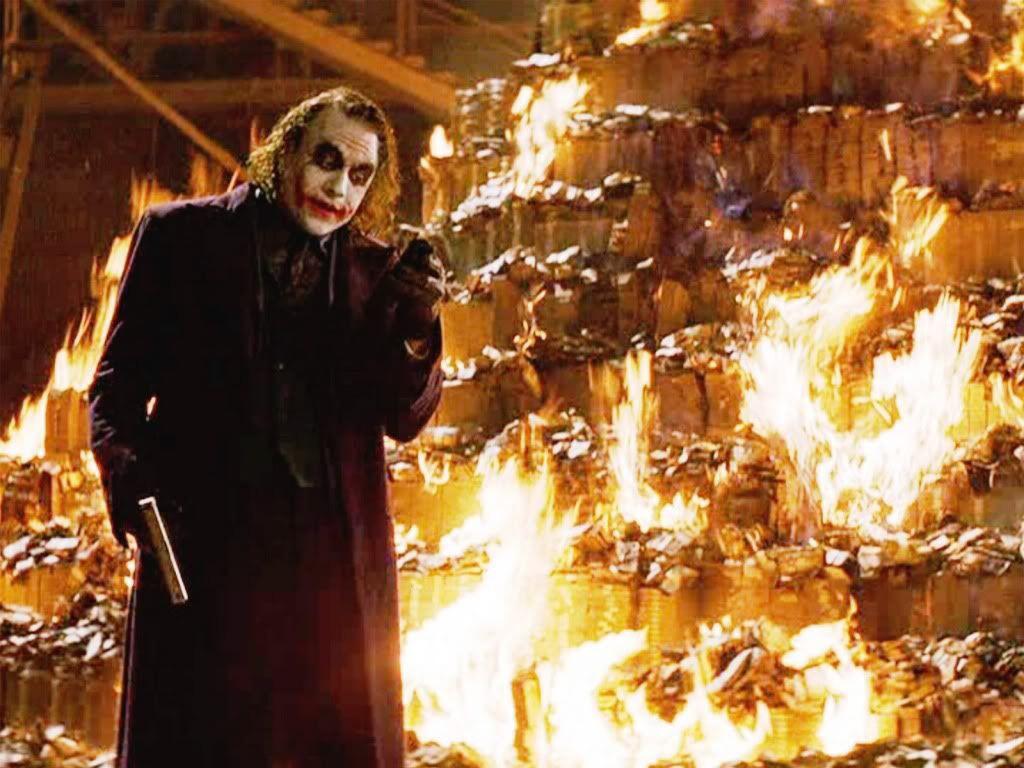 Joker burning money wallpaper
