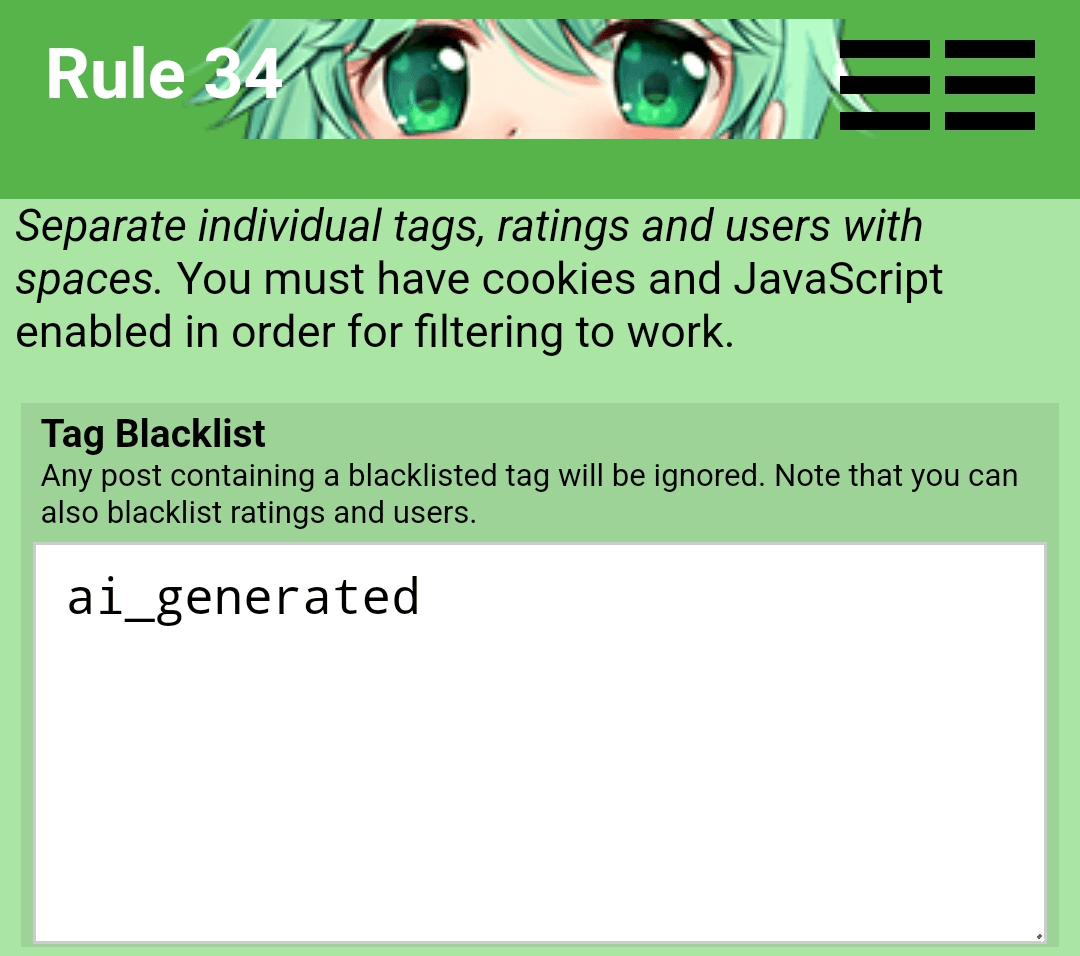 How to blacklist tags on rule34