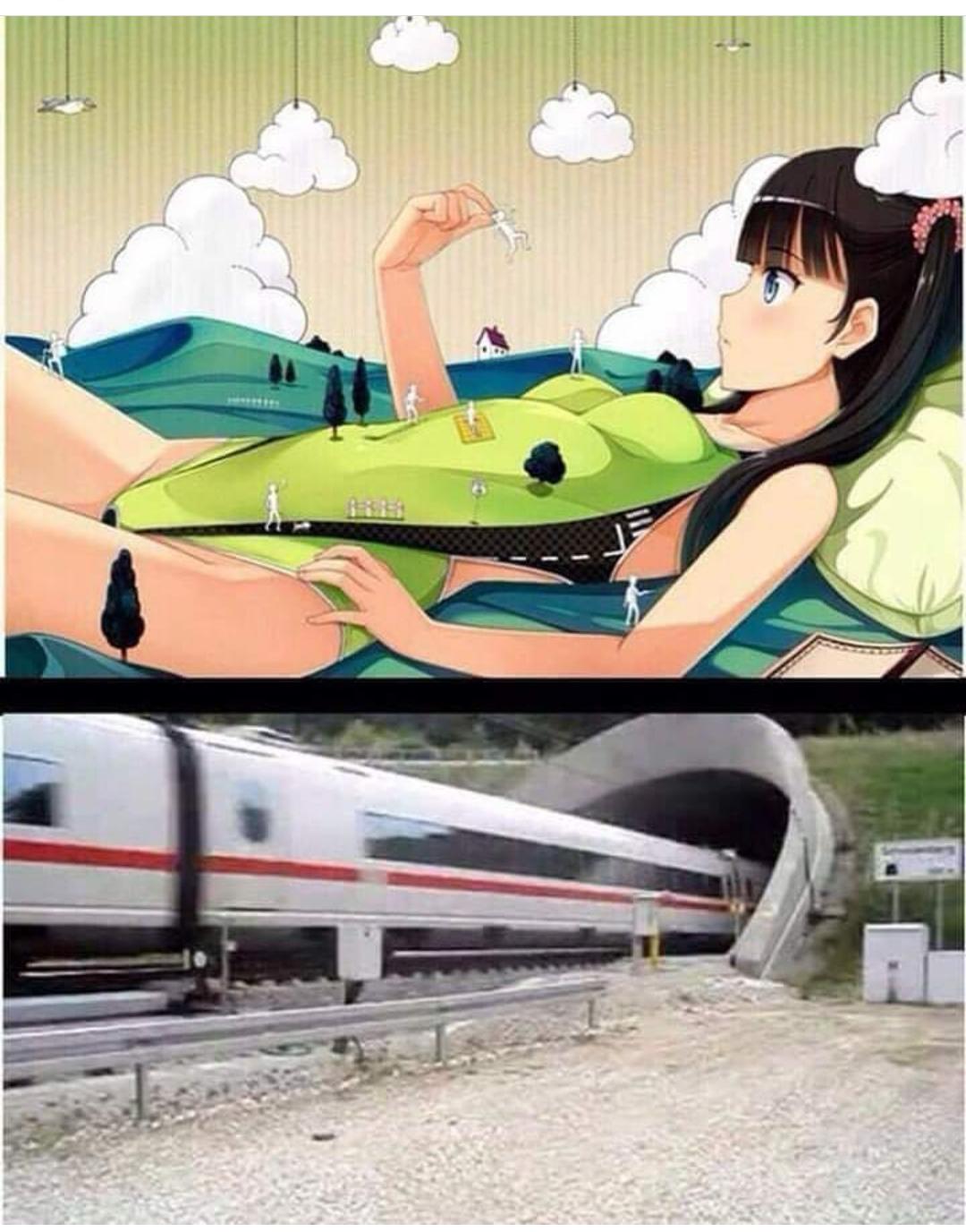Train going into tunnel meme