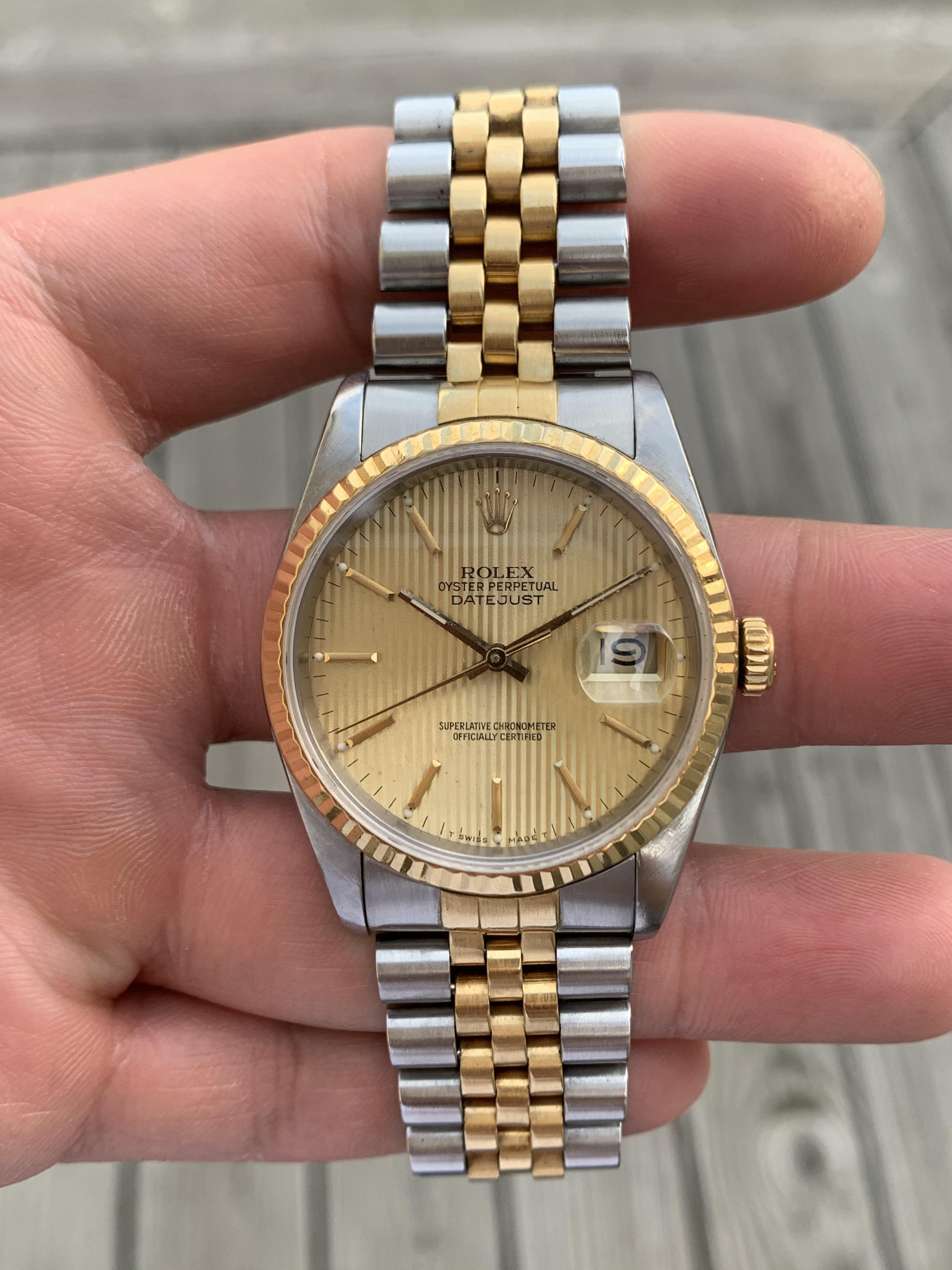 Wts Rolex Datejust Tapestry Dial Ref 16233 L Serial Circa 1988 1990 3800 Watchexchange