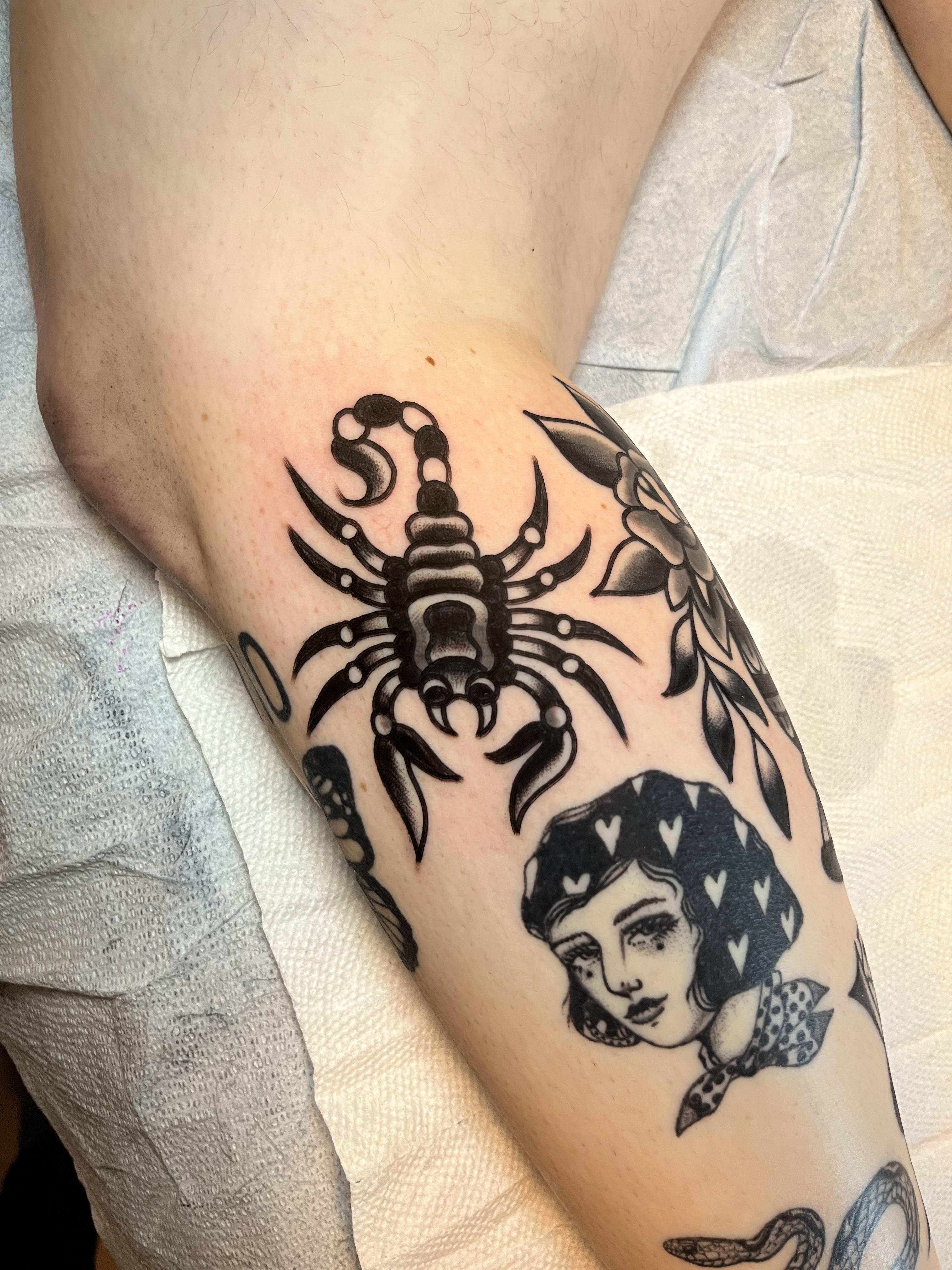 Scorpion, Flower Pot And Grim Reaper All Fresh 🤗 : R/Traditionaltattoos 4032_x_3024_jpg