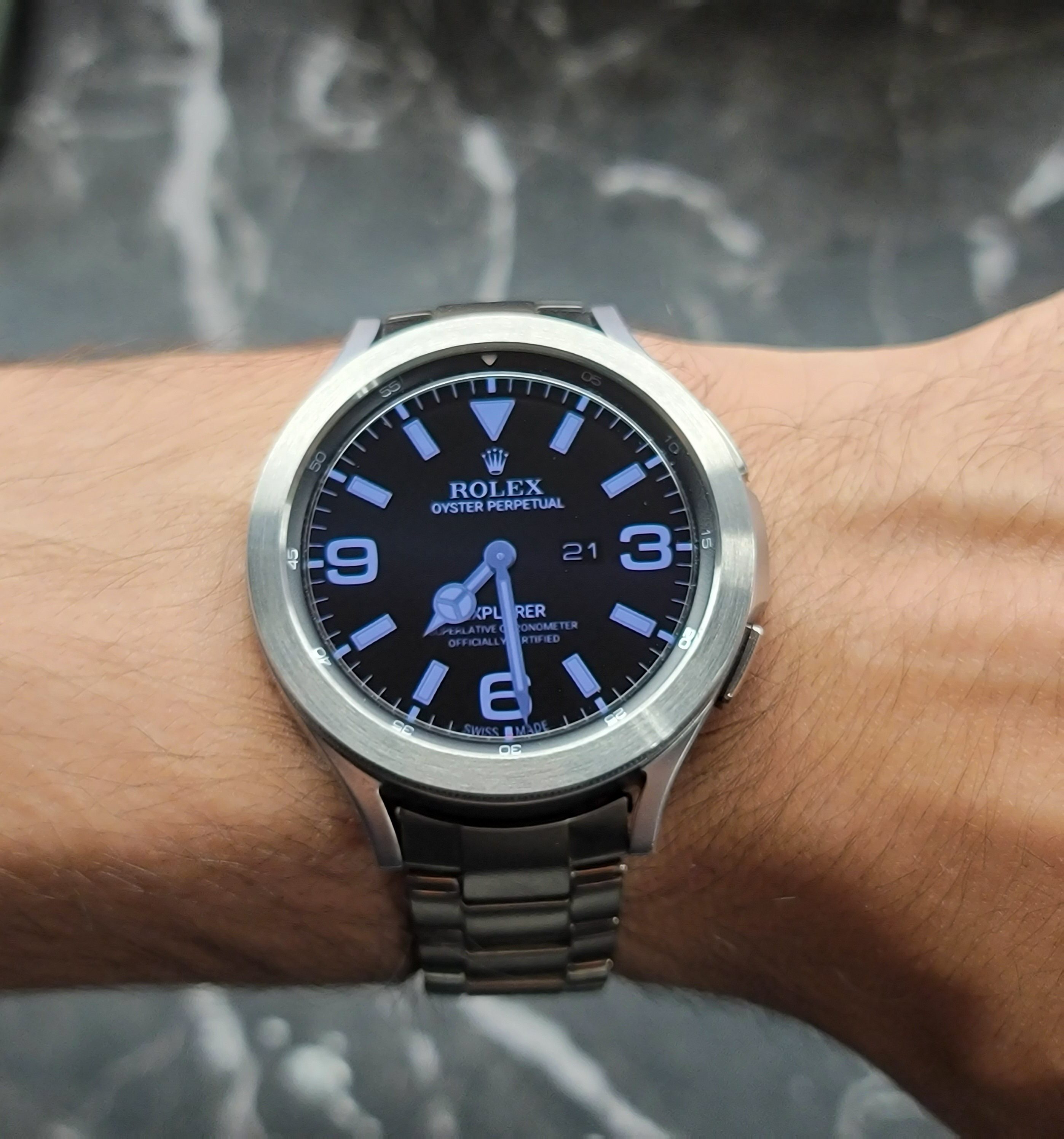 Galaxy Watch 4 Classic 46mm Rolex Oyster Perpetual Explorer Gap Less Metal Band Wearos