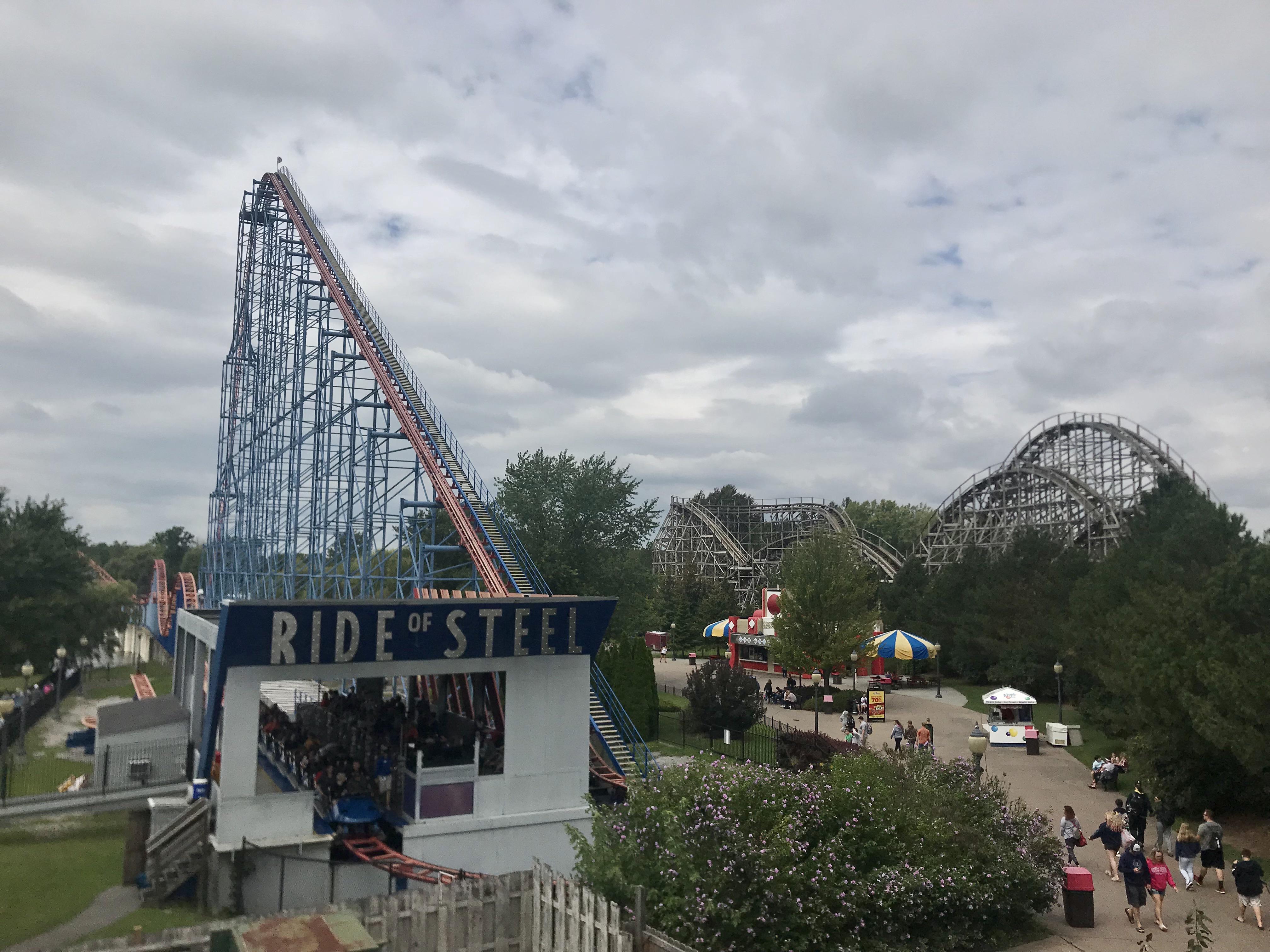 Ride Of Steel And Predator Under A Cloudy Day Six Flags Darien Lake Rollercoasters