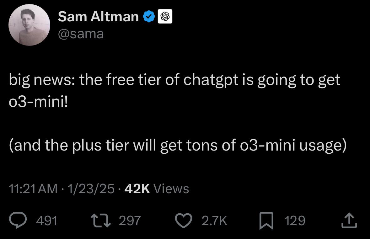 o3-mini will be free + tons more usage for paid users : rsingularity Gpt o1 vs o3