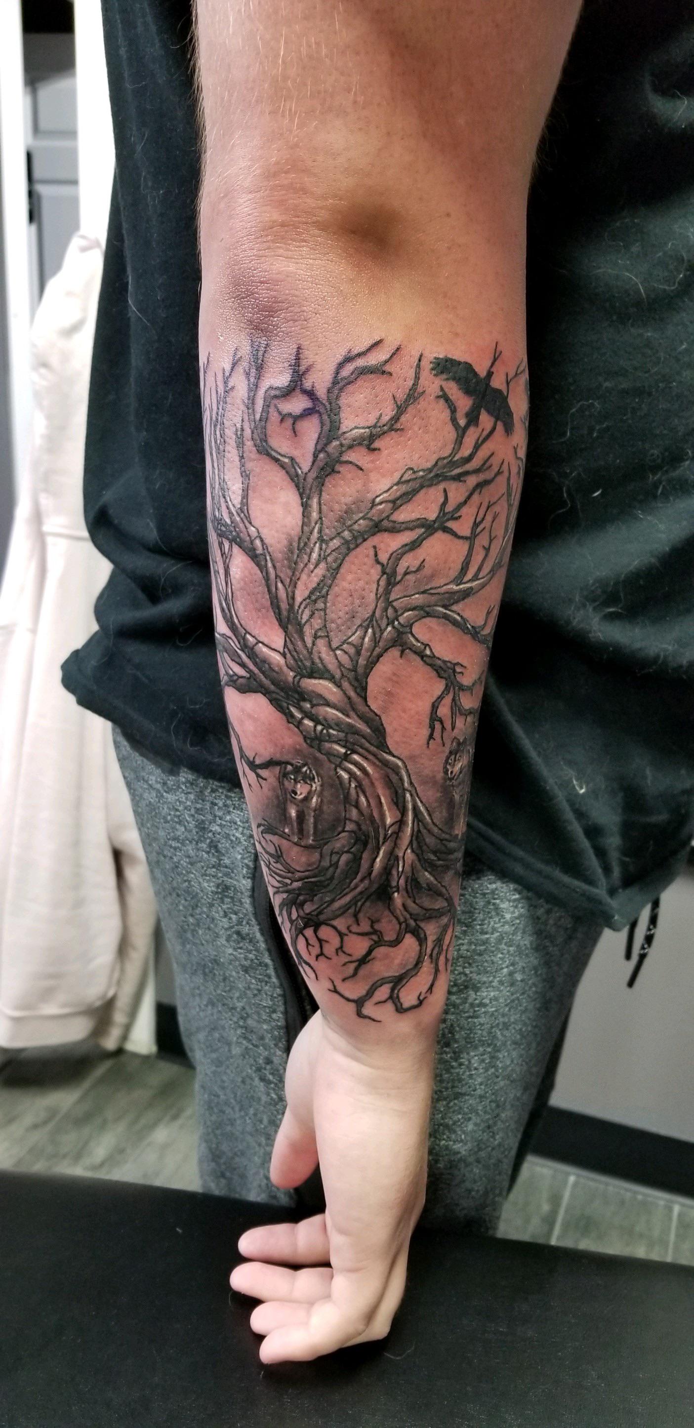 Start To My Ragnarök Leg Sleeve, Odin Vs Fenrir. Done By Emilio Saylor At Blacklisted Tattoo In Crown Point, In : R/Tattoos 2891_x_1405_jpg