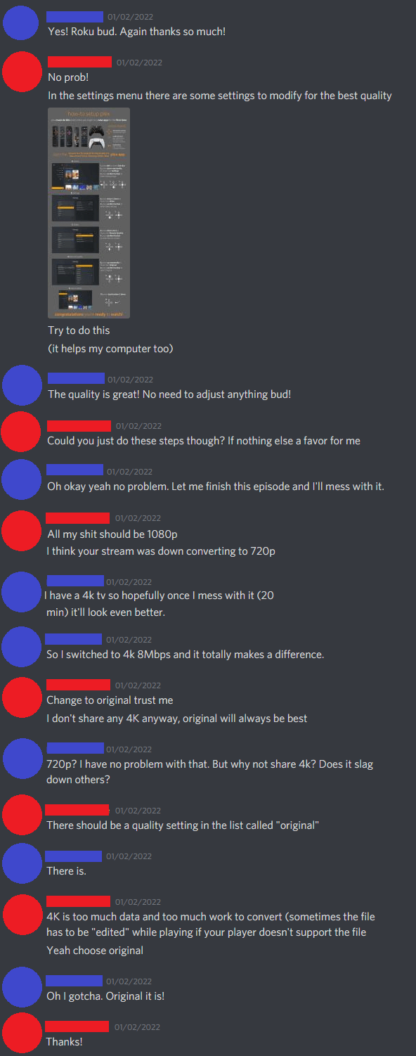 Asking users to change to original quality is getting tiresome... The quality is great! No need to adjust anything bud! : rPleX Jerk bud discord