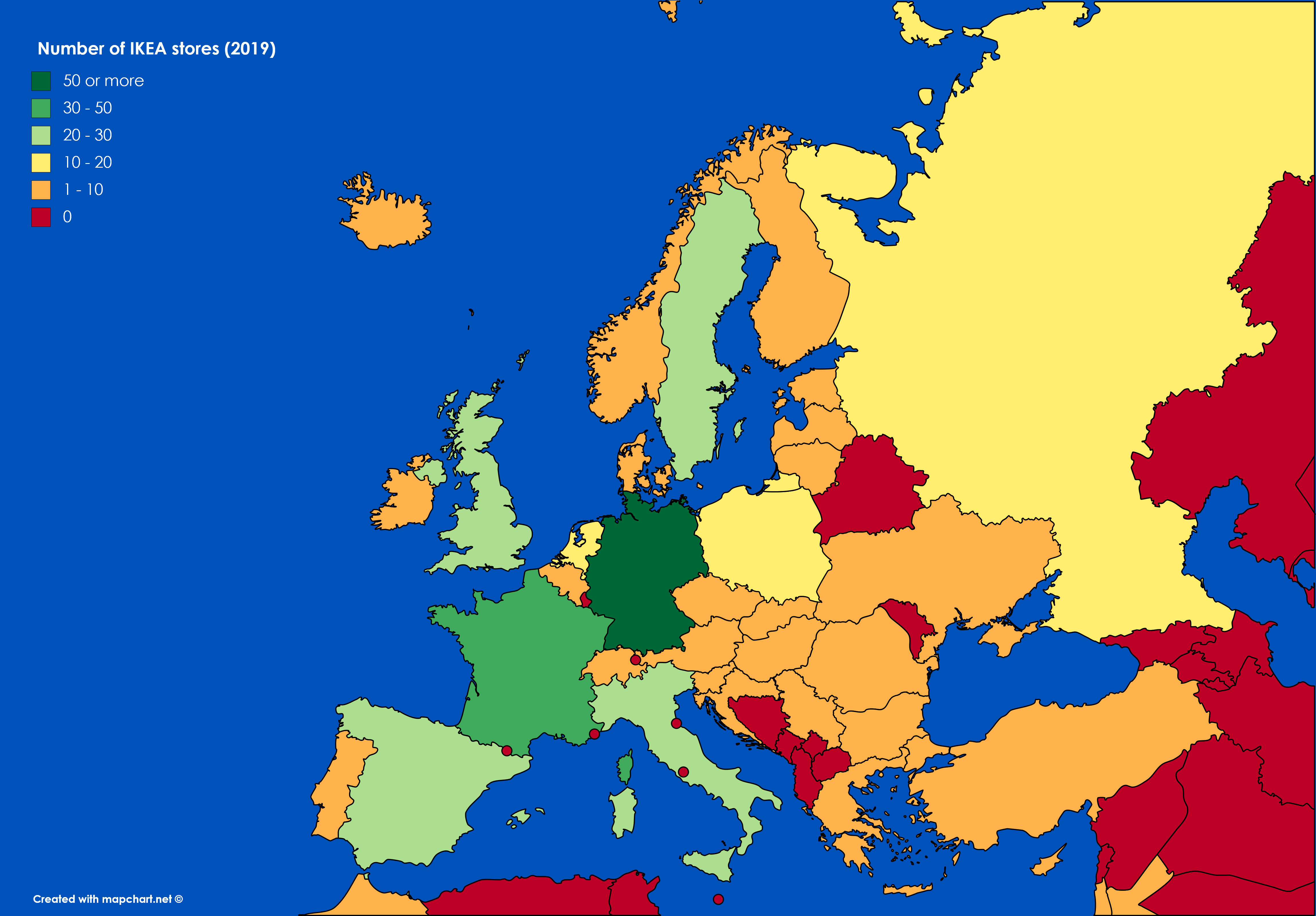 Number Of Ikea Stores In European Countries Oc Mapporn