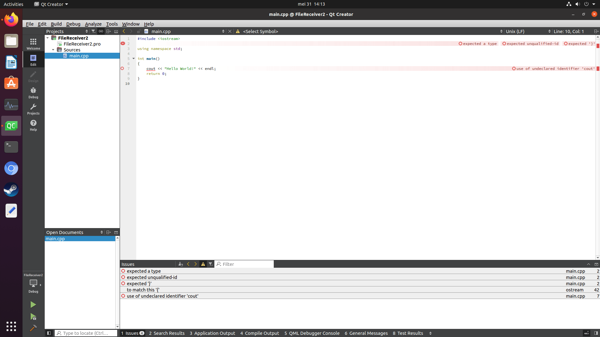 c++ - Getting error messages from QtCreator when trying to build hello world  program but the code can still be executed - Stack Overflow