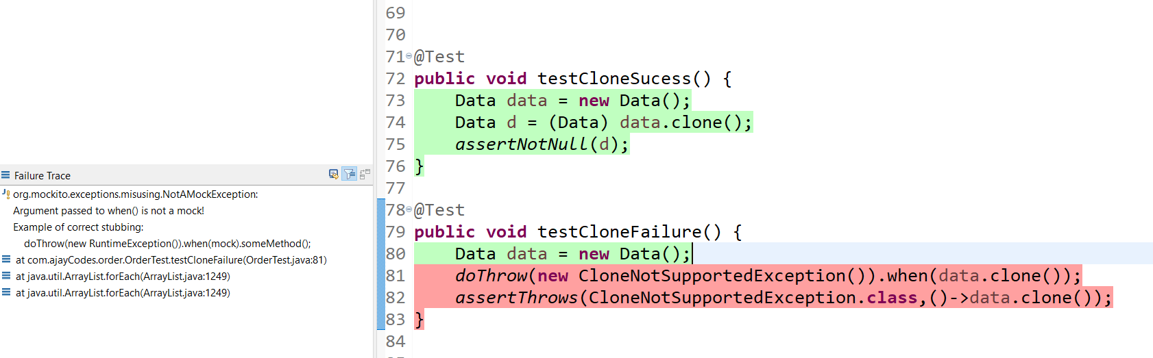 java - How to write Junit for clone method catch block - Stack Overflow