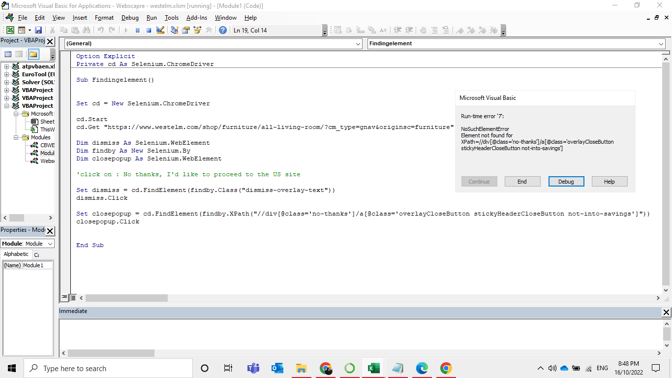 excel - VBA Issue with Selenium Library for Dynamic Website, Unable to  close pop up window - Stack Overflow