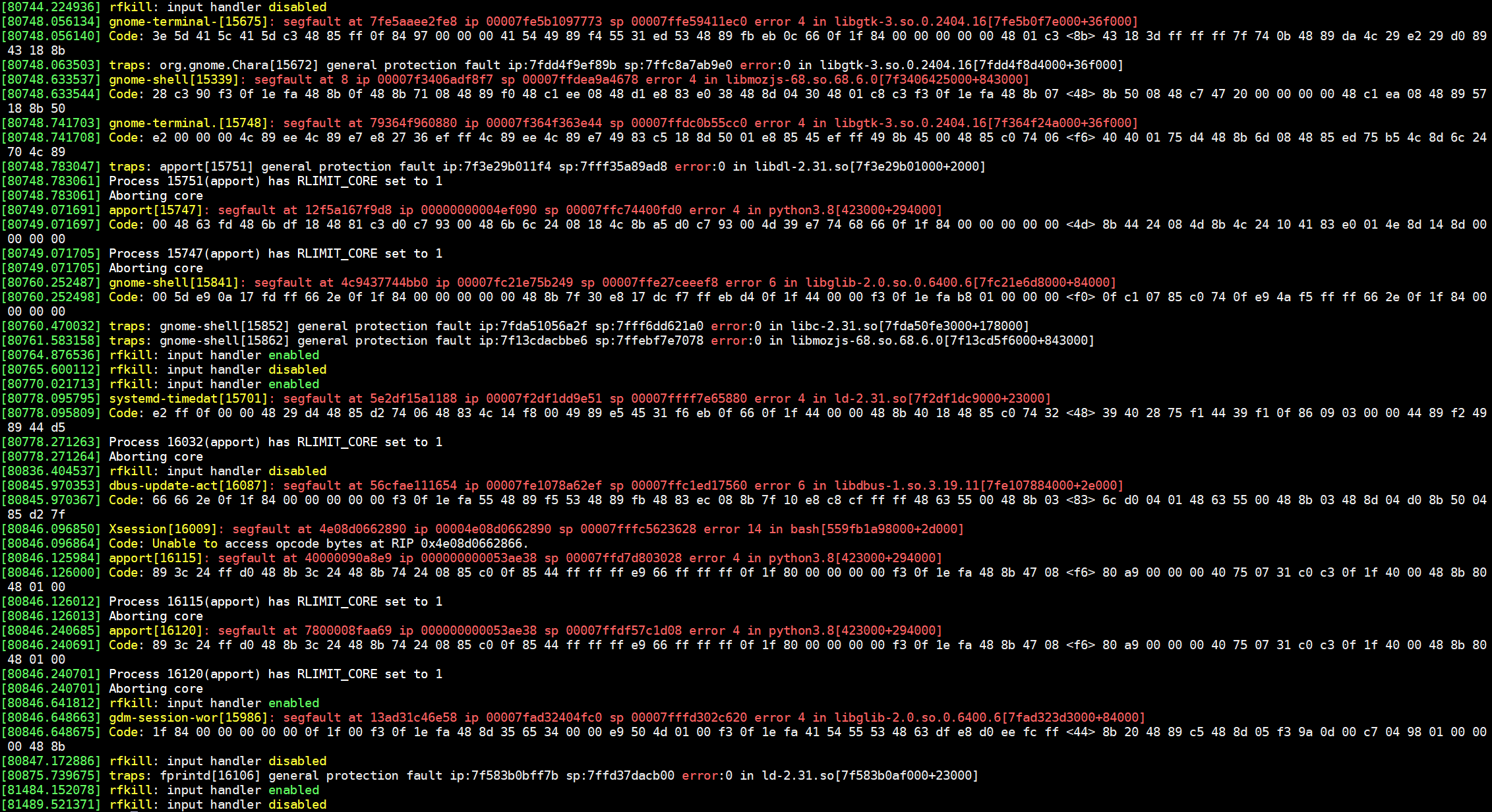 linux - Dmesg shows segfaults on almost all system applications - Unix &  Linux Stack Exchange