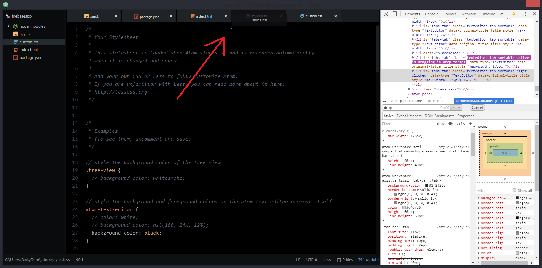 In Atom How Do I Style The Line That Shows In Between Tabs When A Tab Is Grabbed Stack Overflow