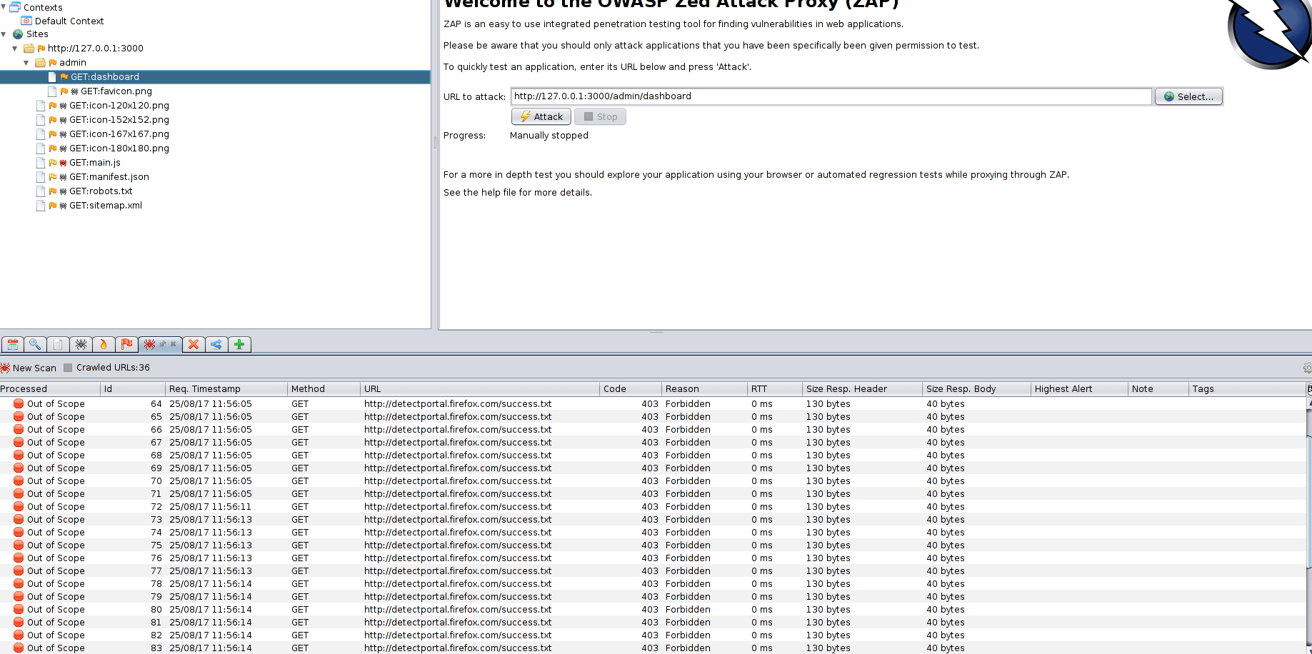 Out Of Scope Error Shown In Ajax Spider Attack In Zap Stack Overflow