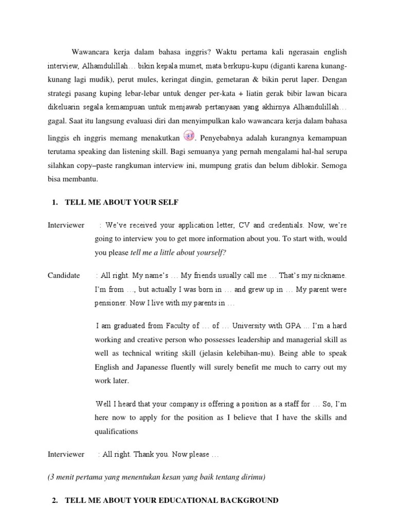 Pertanyaan Interview Di Hotel Dan Jawabannya Dalam Bahasa Inggris