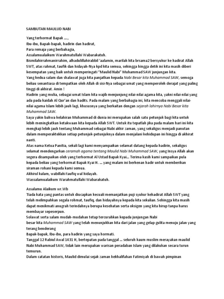 Kata Sambutan Ketua Panitia Maulid Nabi – Sekali