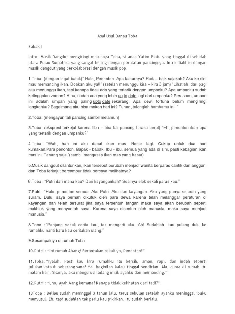 Naskah Drama Danau Toba 4 Orang : Cerita Rakyat Sumatera Utara Asal Mula Danau  Toba - Kami ucapkan terima kasih kepada tuhan yang. - rumahbelajarlegal