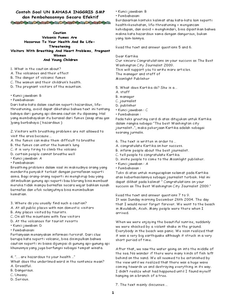 Contoh Soal Text Explanationyang Rumpang Beserta Jawabanya