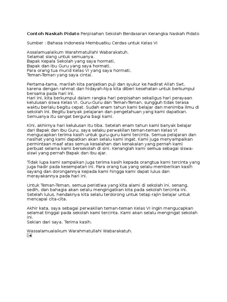 Contoh Pidato Bahasa Indonesia Perpisahan Kelas 6 // Kumpulan Contoh Terbaru