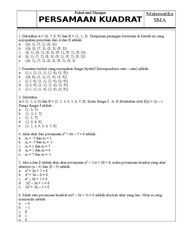 47+ Soal persamaan kuadrat smp kelas 9 kurikulum 2013 info | Curta ID