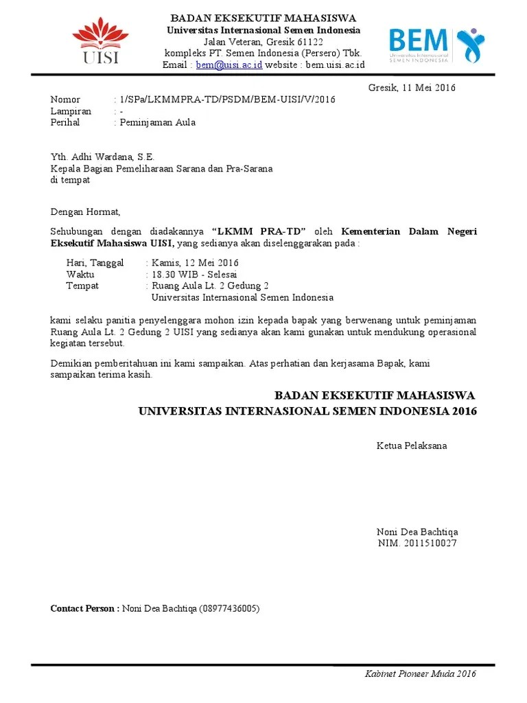 Contoh Surat Dinas Peminjaman Aula Sekolah