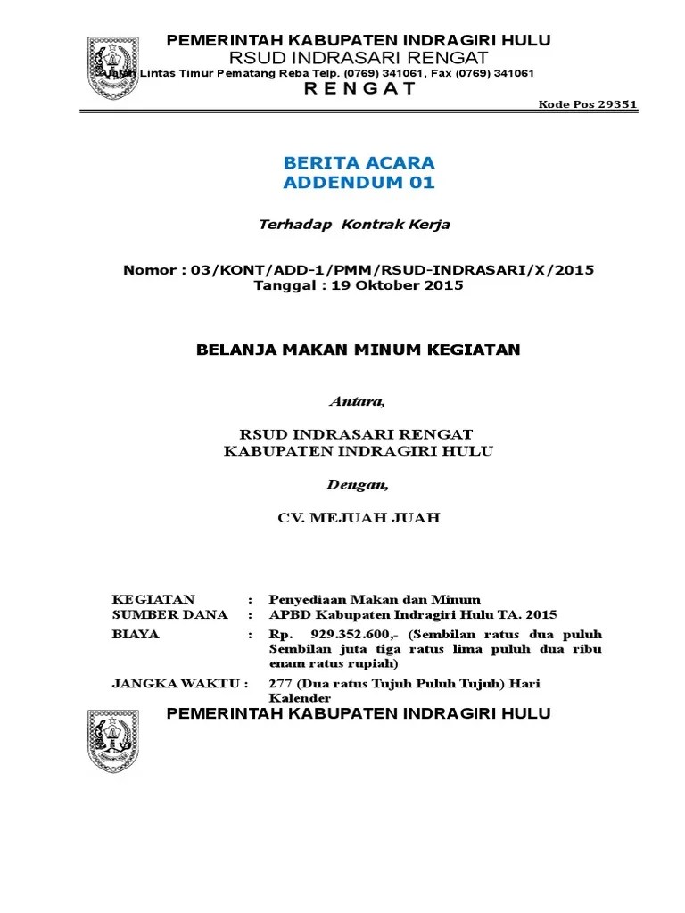 Contoh Adendum Pekerjaan Tambah Kurang / 2 Kontrak Konsultan Pengawas -  Tambah kurang yang menimbulkan pengaruh yang sangat signifikan terhadap. -  berkaseduscience