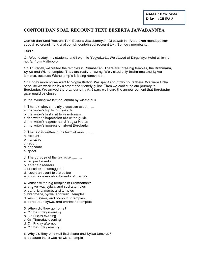 Soal Recount Text Smp Pilihan Ganda Dan Jawabannya - Lektur