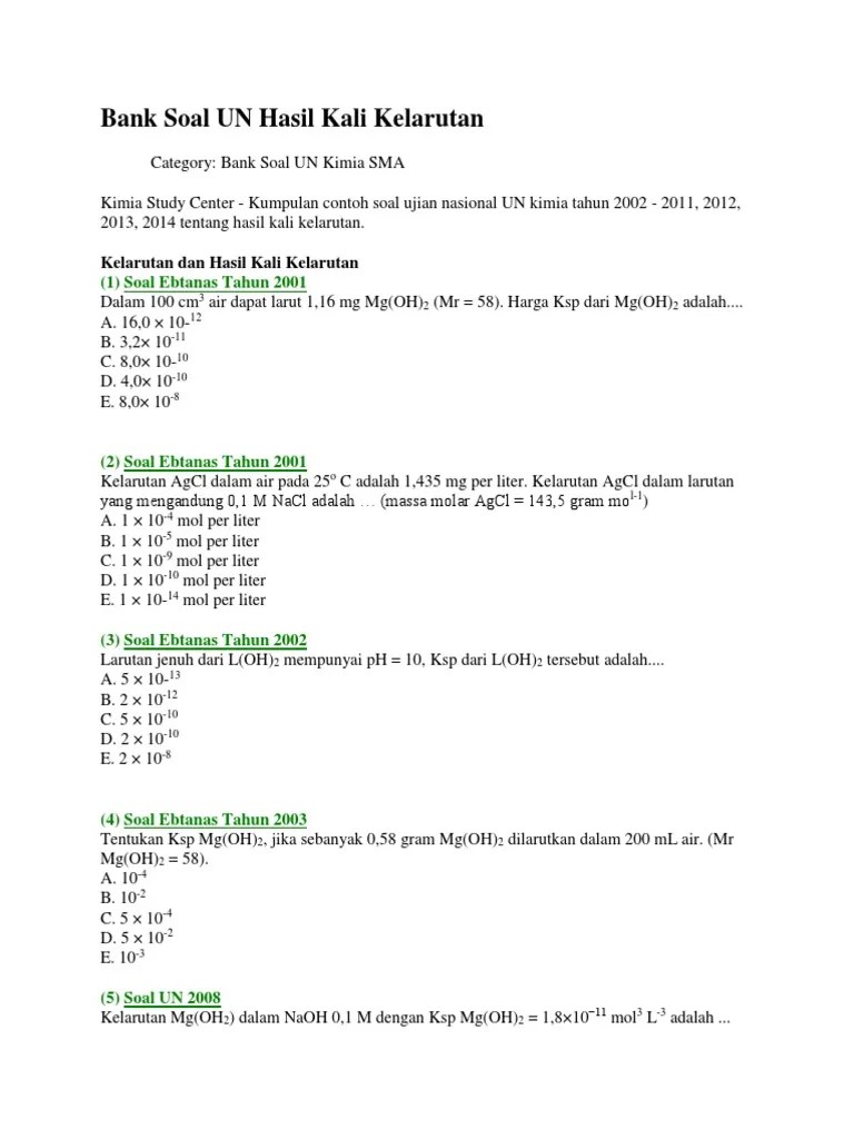 Soal Kimia Bab Kelarutan Dan Hasil Kali Kelarutan Kelas 11 – Beinyu.com