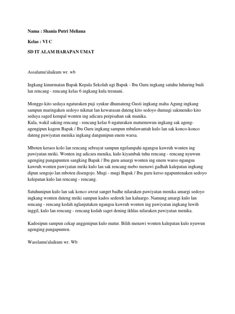 Contoh Pidato Bahasa Jawa Krama Tentang Perpisahan Kelas 9 // Kumpulan  Contoh Terbaru