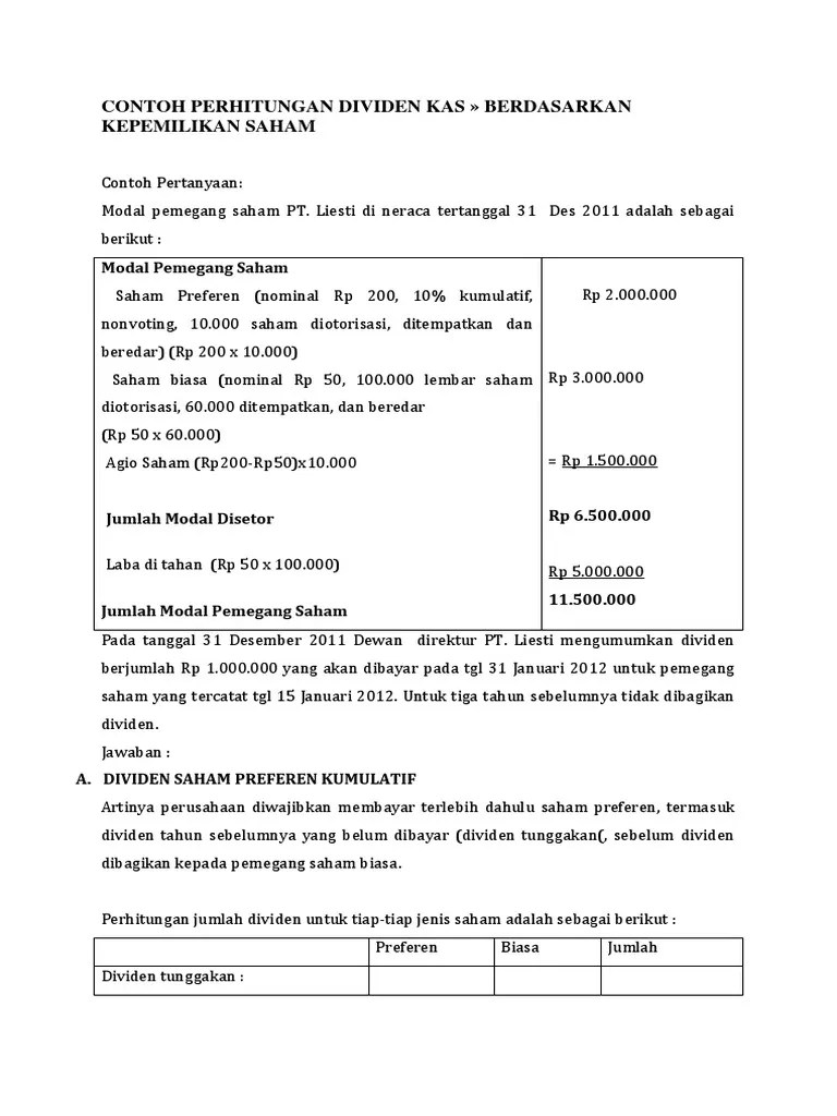 Contoh Soal Stock Dividend