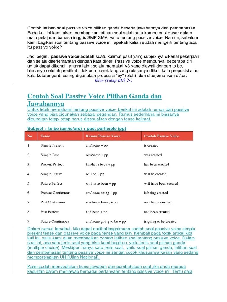 Soal Dialog Pilihan Ganda Passive Voice Beserta Jawaban