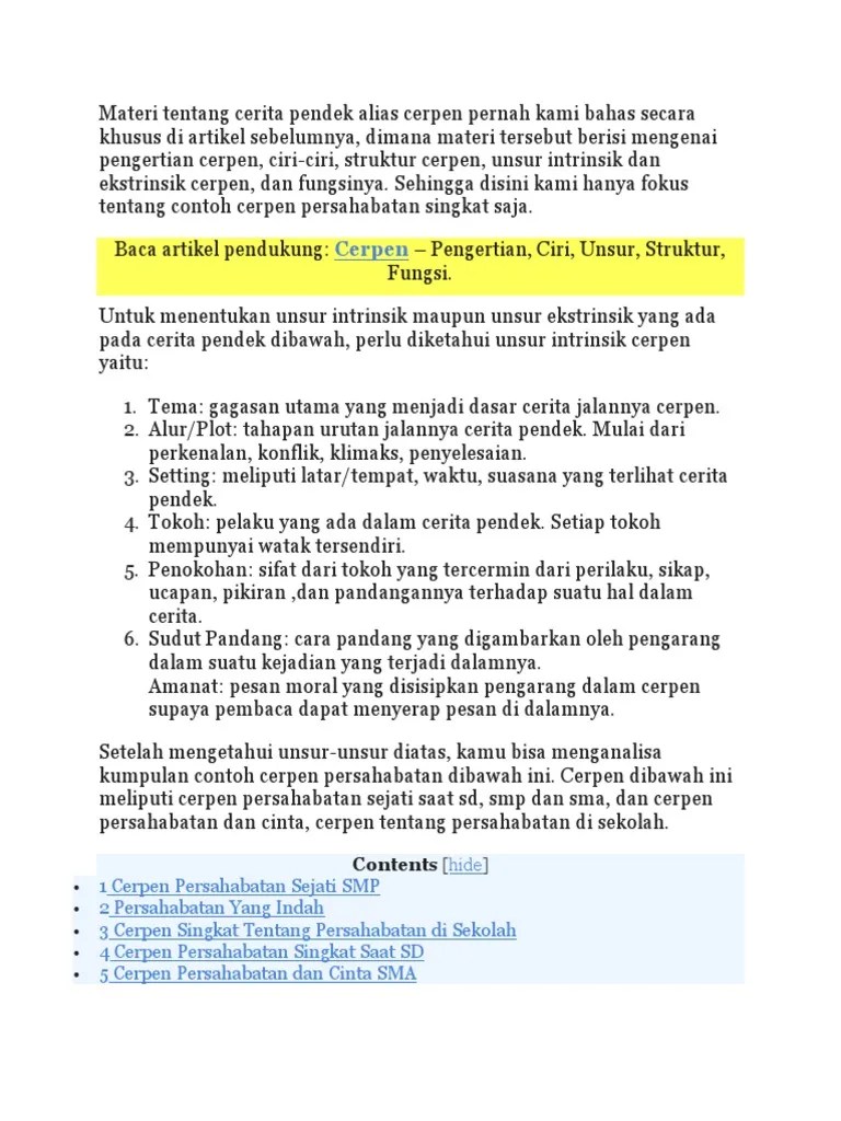 Contoh Cerpen Singkat Beserta Struktur Dan Unsur Intrinsiknya
