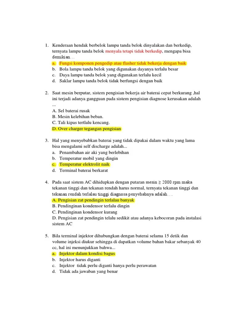 Soal Kelistrikan Otomotif Beserta Jawabannya Kelas 12