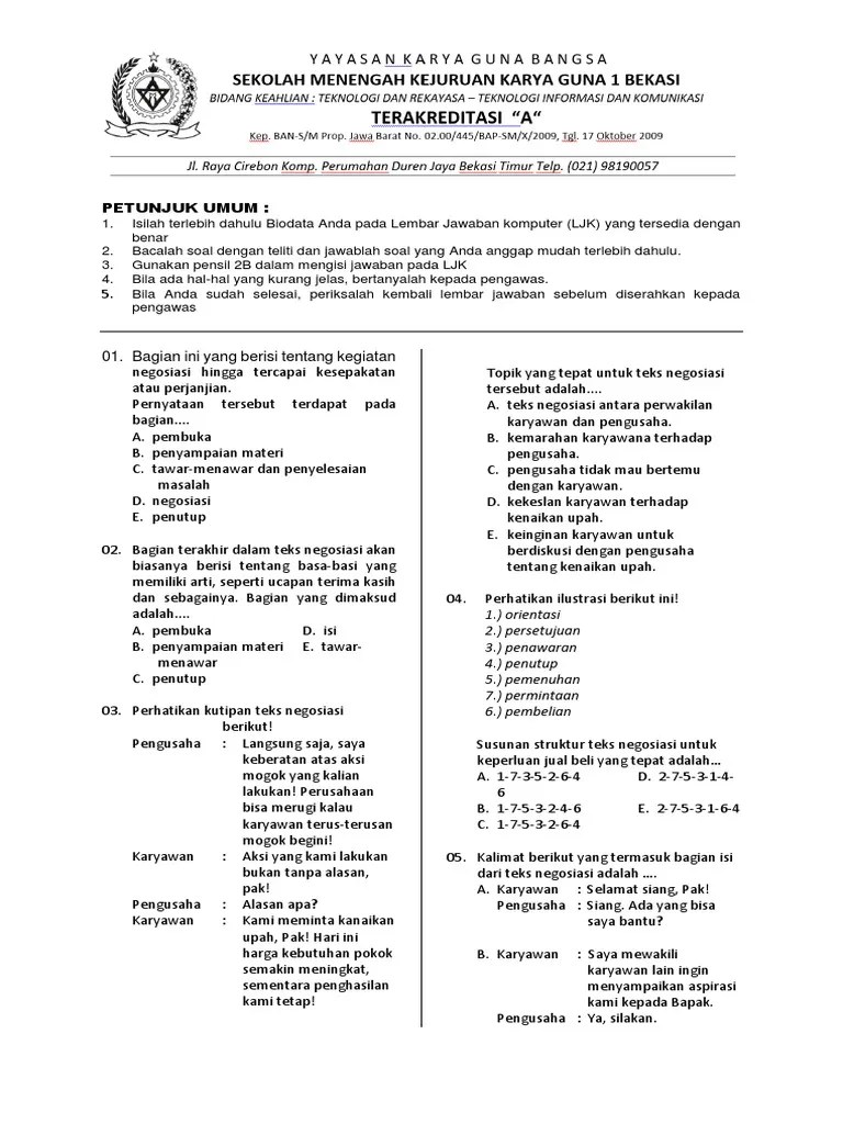 Download Soal Teks Negosiasi
