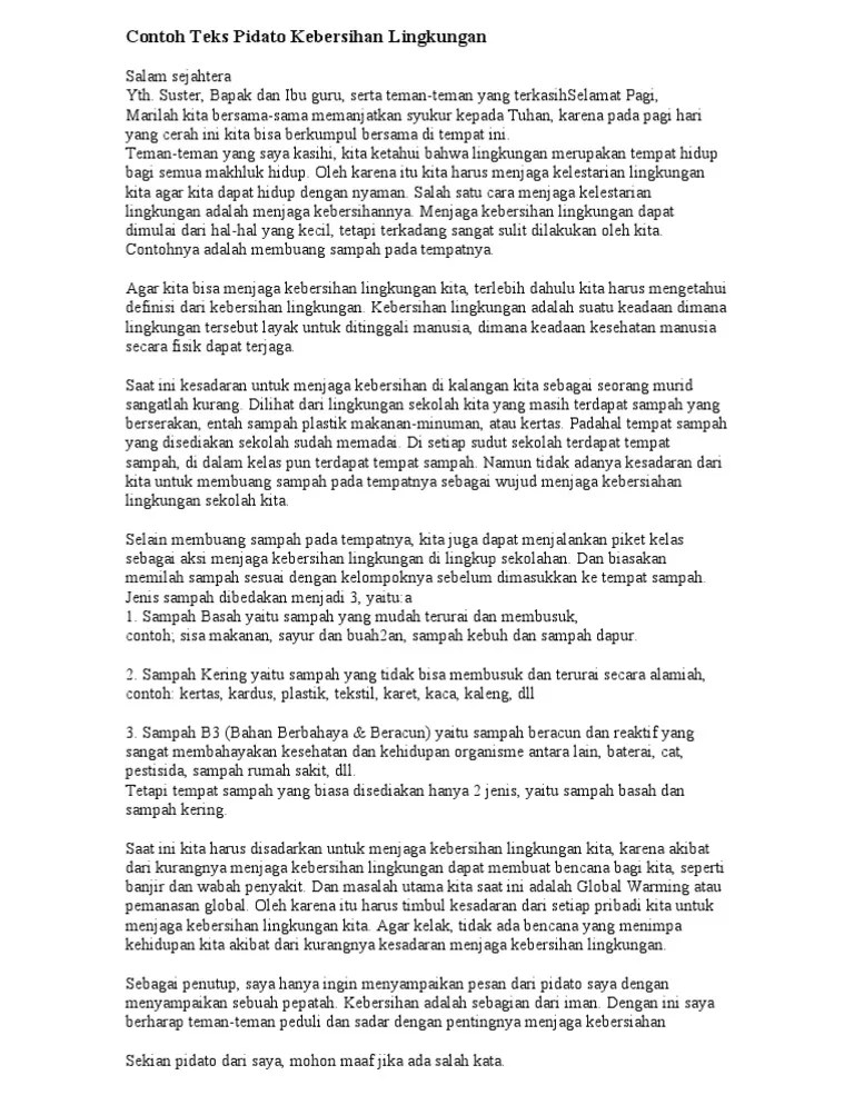 Contoh Teks Pidato Tema Lingkungan Hidup // Kumpulan Contoh Terbaru