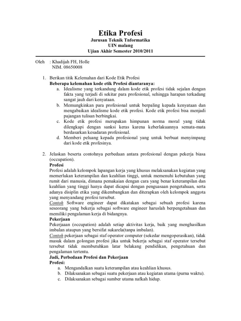 Soal Uts Etika Profesi Kelas 10 Semester 1