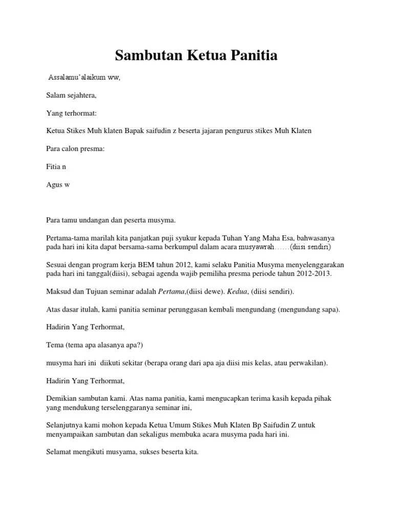 Contoh Sambutan Ketua Panitia Raker - tukaffe.com