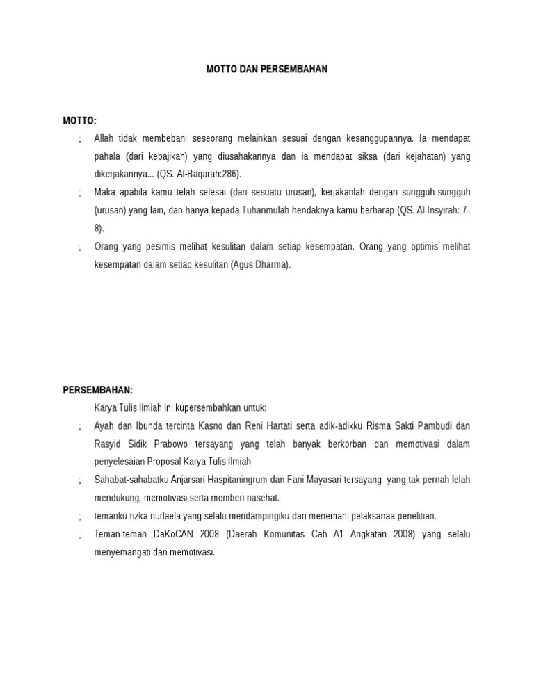 Contoh Motto Dan Persembahan Laporan Prakerin – Lakaran