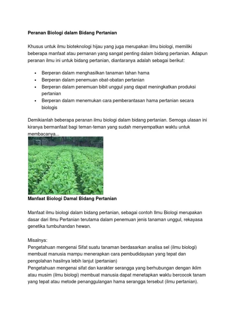 Salah Satu Manfaat Biologi Dalam Bidang Pertanian Adalah – Lektur Indo