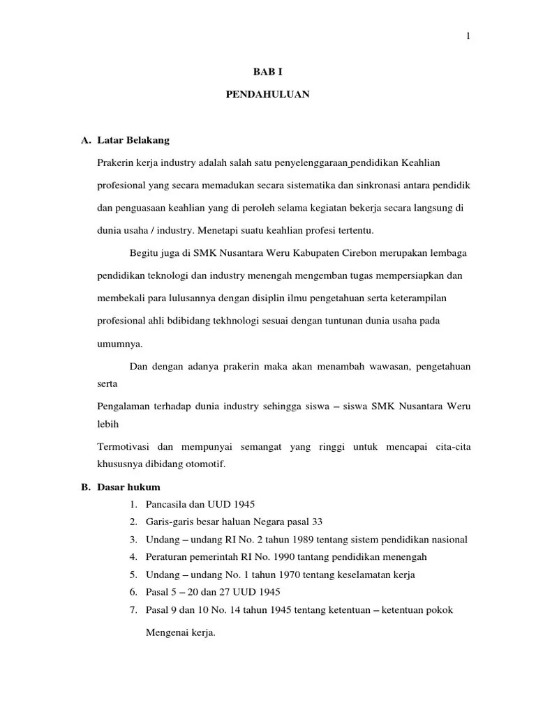 Contoh Laporan Prakerin Pendahuluan