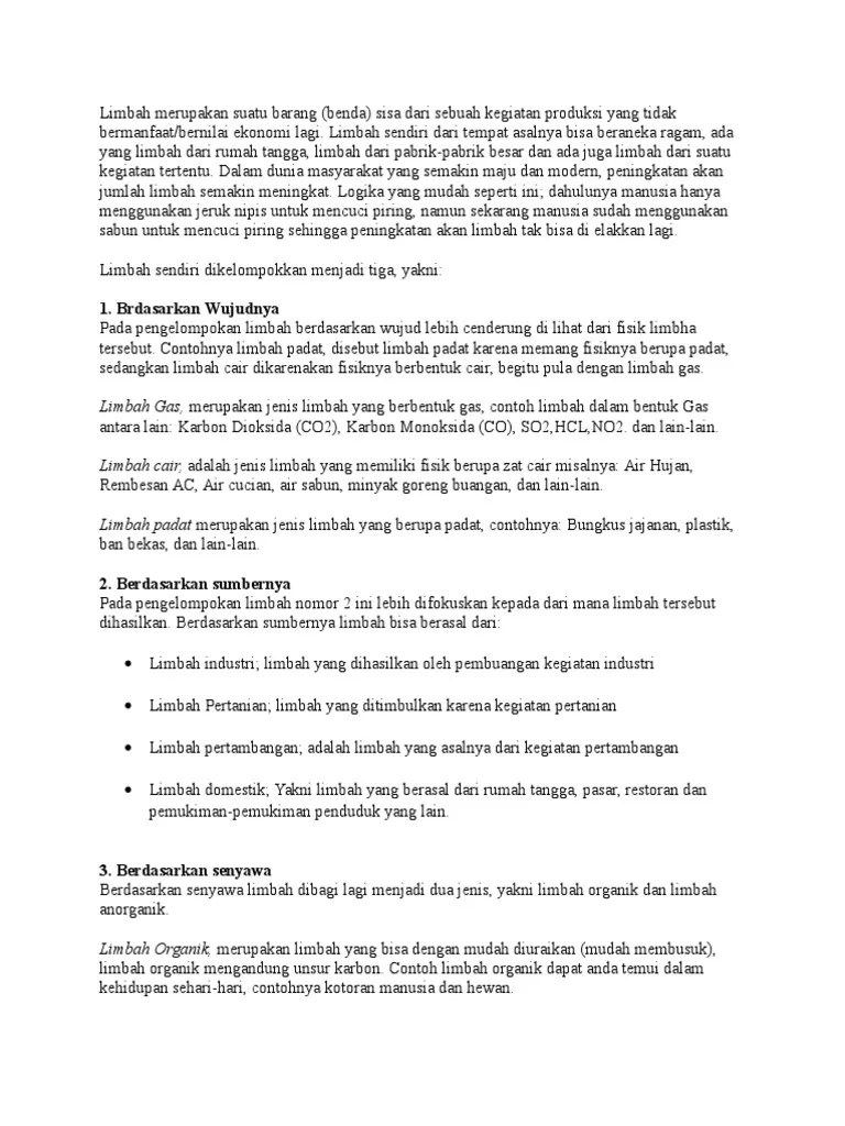 Karbon Dioksida Monoksida Berdasarkan Wujudnya Merupakan Contoh Limbah