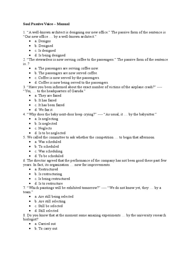 Contoh Soal Passive Voice Sma