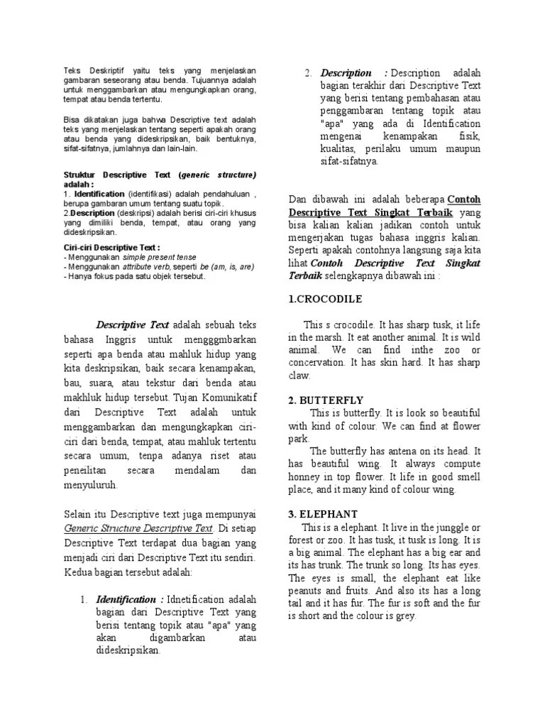 Contoh Teks Deskriptif Bahasa Inggris Beserta Artinya Dan Soal Cerita