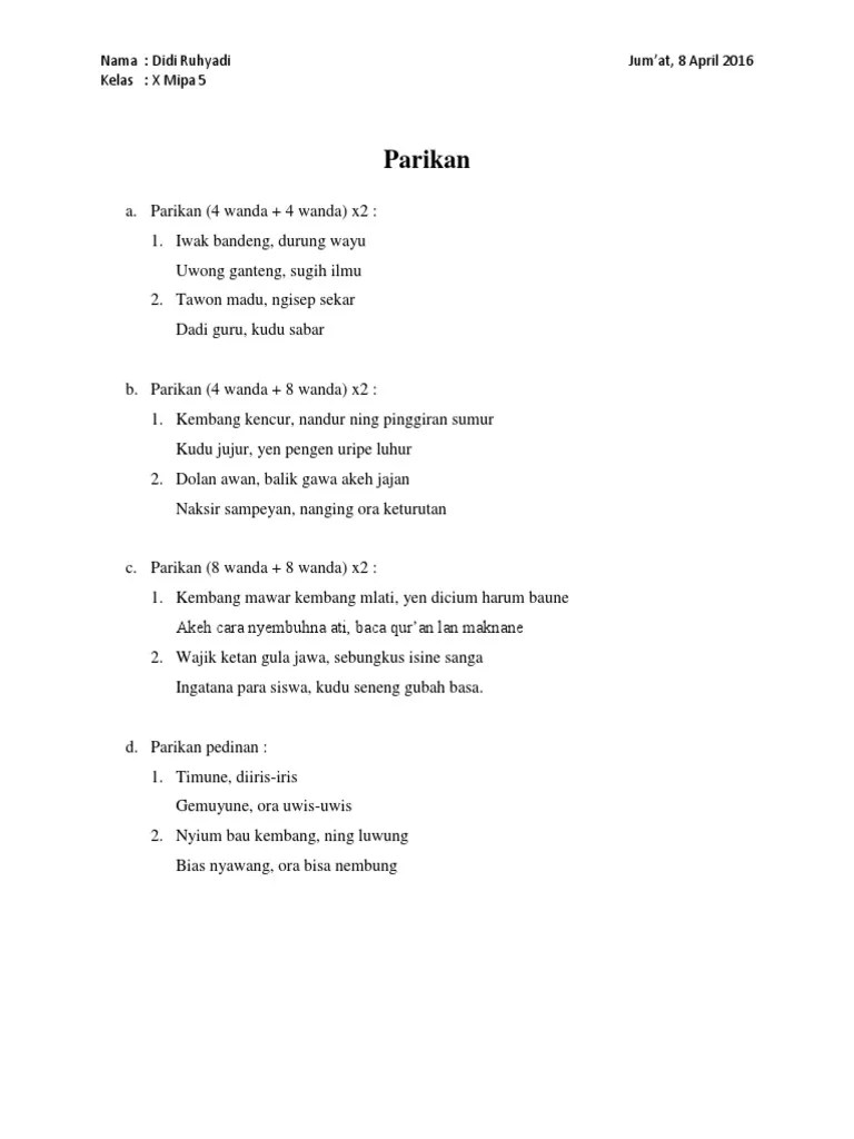 Parikan 4 Baris – Sekali