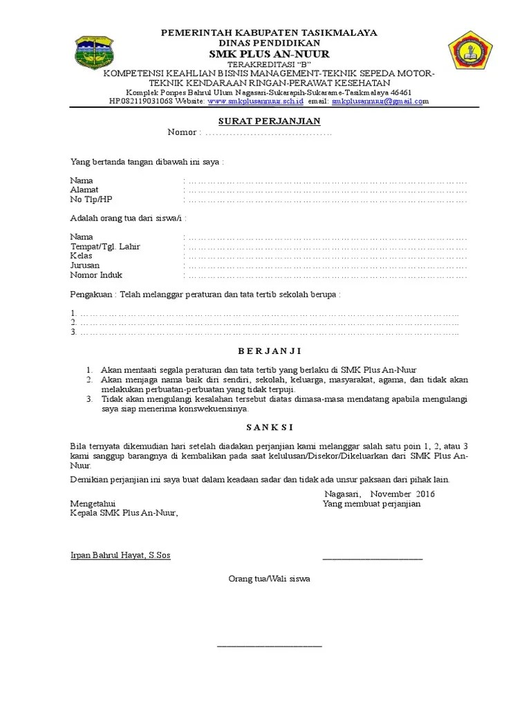 Surat Pernyataan Siswa Tidak Mengulangi Kesalahan – Belajar