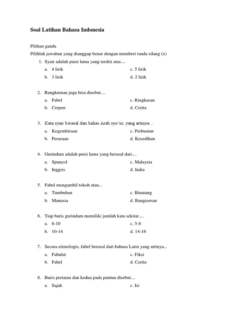 Contoh Soal Menyimpulkan Isi Syair Pilihan Ganda Beserta Jawabannya