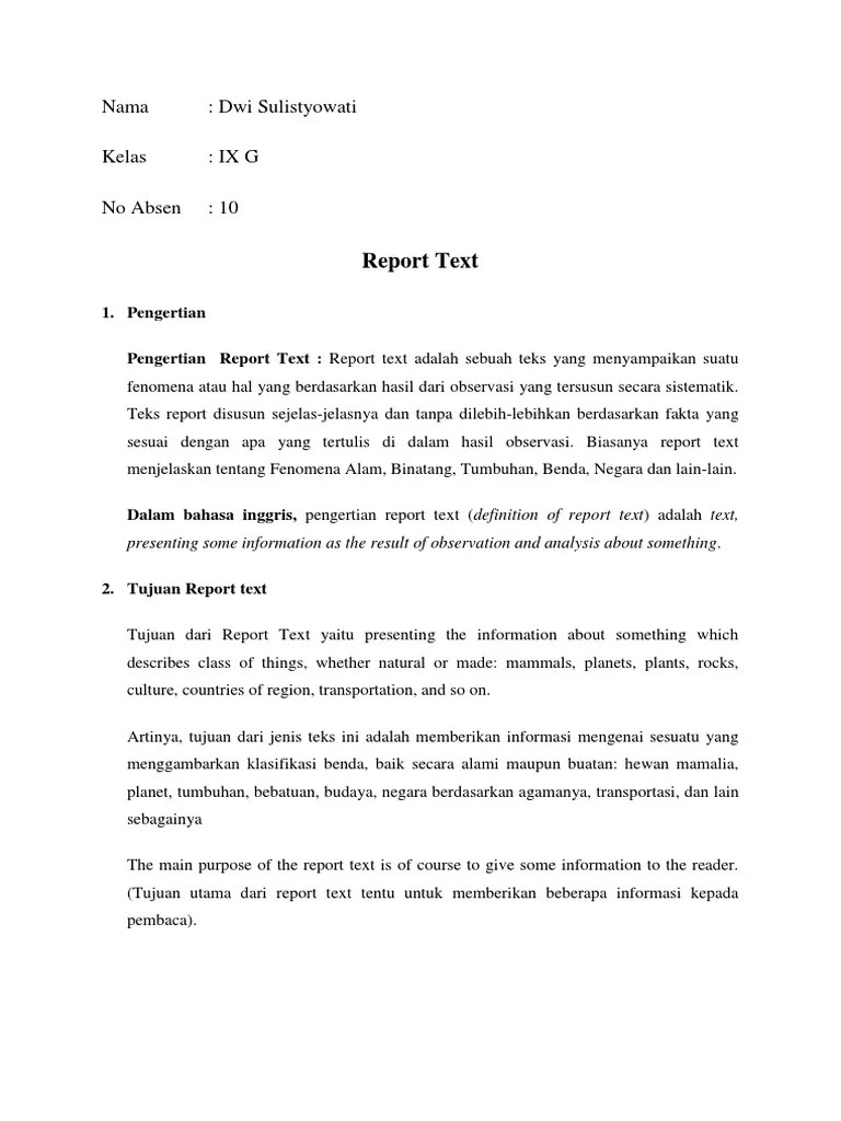 Apa Pengertian Report Text Dalam Bahasa Inggris