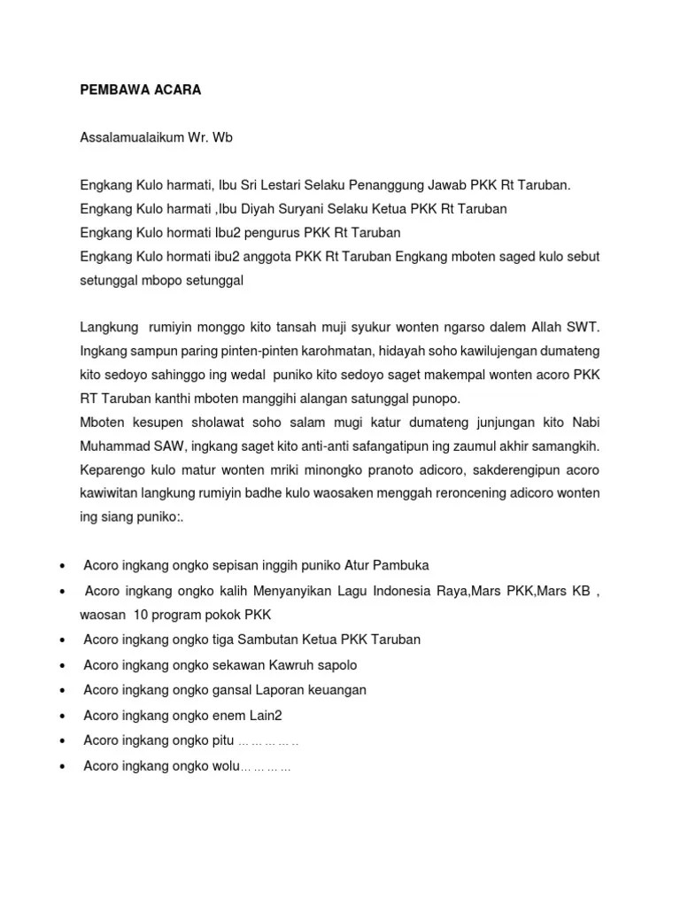 Kumpulan Contoh Susunan Acara Pkk Rt - Kumpulan Contoh Teks MC